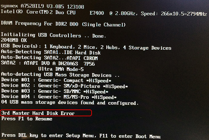 3rd Master Hard Disk Error