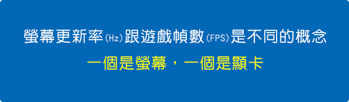 ，螢幕更新率(Hz)跟遊戲幀數(FPS)是不同的概念，一個是螢幕，一個是顯卡。.jpg