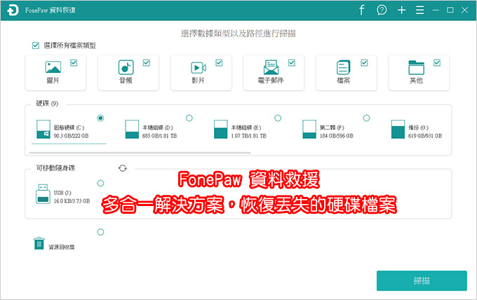 FonePaw-資料救援，多合一解決方案，恢復丟失的硬碟數據.jpg